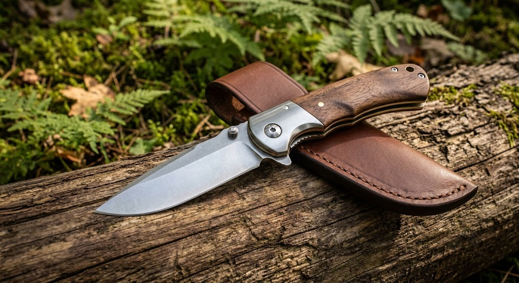 Folding hunting knife closed and open